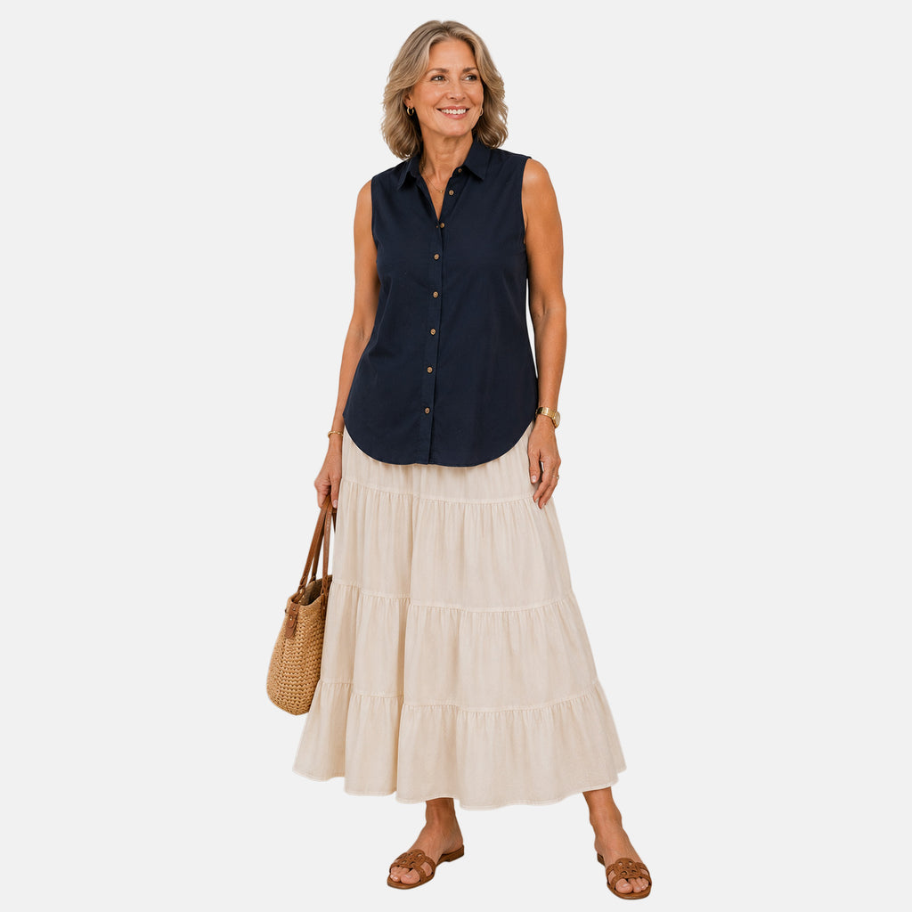 Charlotte West Womens Sleeveless Button-Down Top (Size 14) - Navy_8617322