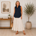 Charlotte West Womens Sleeveless Button-Down Top (Size 14) - Navy_8617322_1