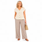 Charlotte West Button Front Peplum Top (Size 14) - Cream_8617379