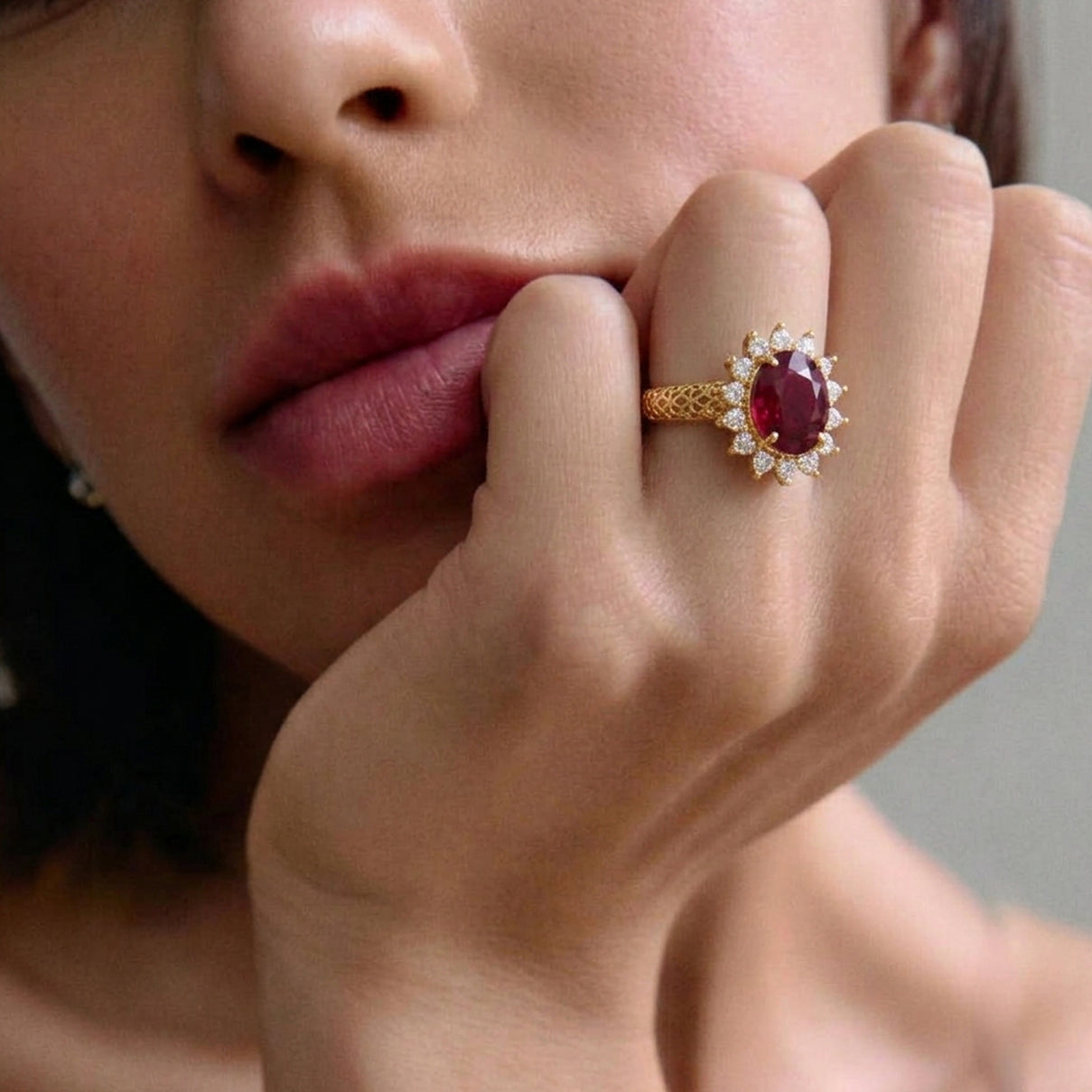 AAA African Ruby &amp; Moissanite Halo Ring in 18K Vermeil Yellow Gold Plated Sterling Silver 8.14 Ct. 8617503 4