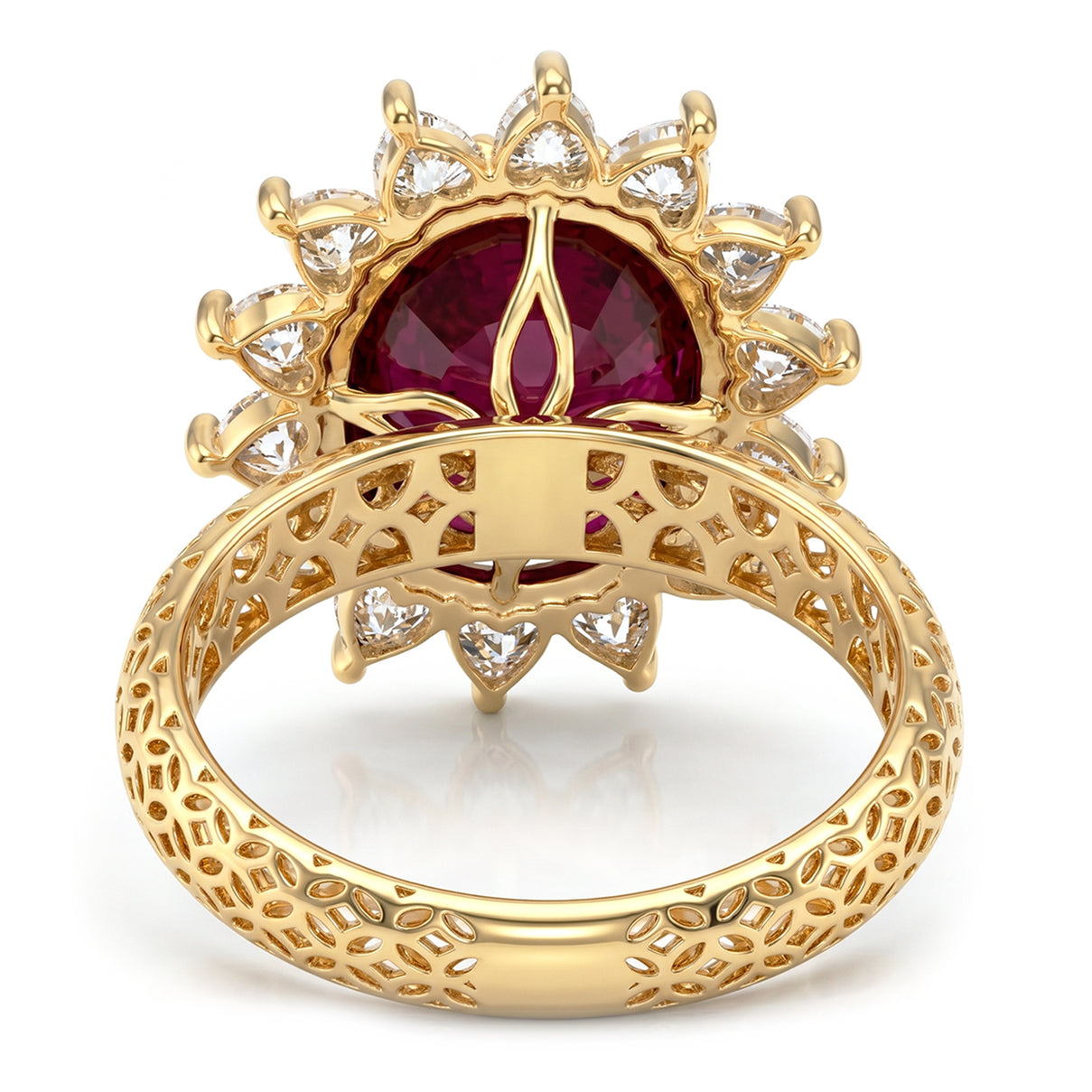AAA African Ruby &amp; Moissanite Halo Ring in 18K Vermeil Yellow Gold Plated Sterling Silver 8.14 Ct. 8617503 8