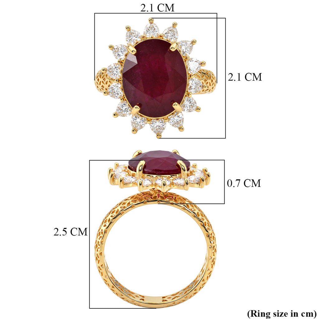 AAA African Ruby & Moissanite Halo Ring in 18K Vermeil Yellow Gold Plated Sterling Silver 8.14 Ct._8617503_8