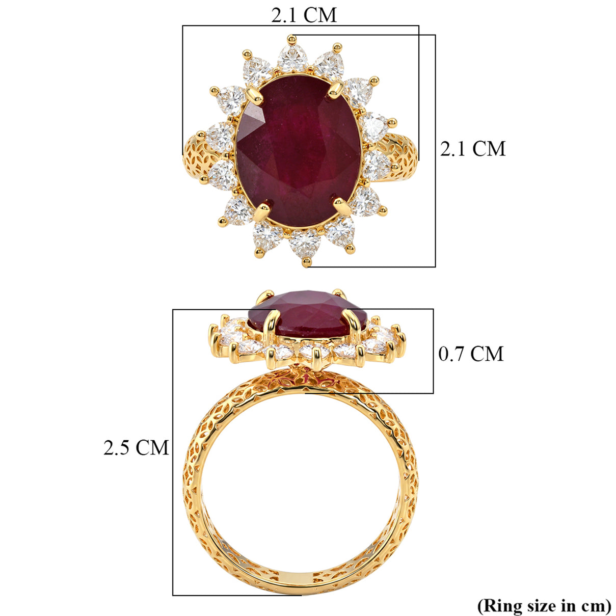 AAA African Ruby &amp; Moissanite Halo Ring in 18K Vermeil Yellow Gold Plated Sterling Silver 8.14 Ct. 8617503 9