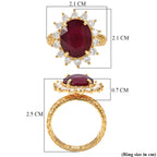 AAA African Ruby & Moissanite Halo Ring in 18K Vermeil Yellow Gold Plated Sterling Silver 8.14 Ct._8617503_8
