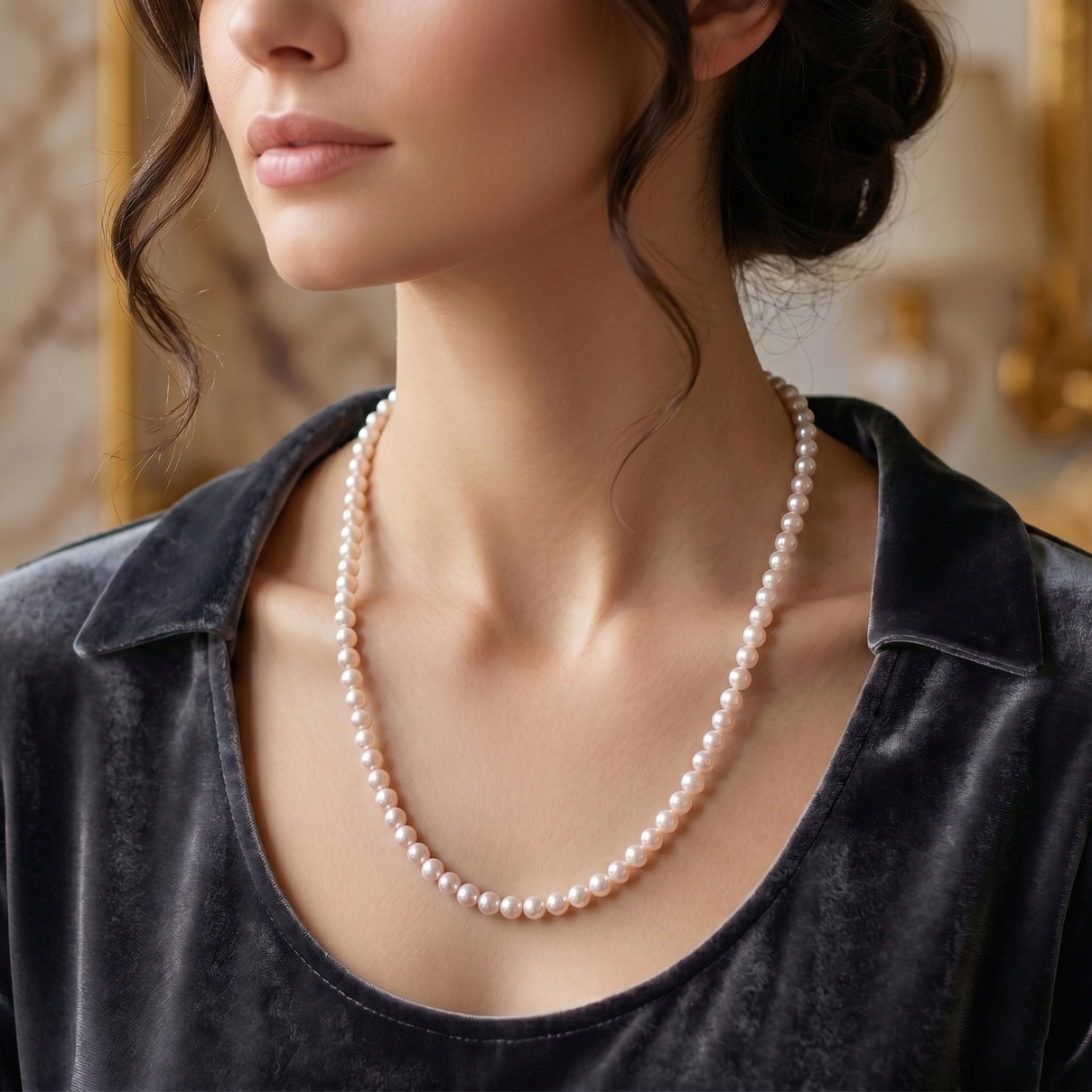 AAA High Lustre Japanese Akoya Pearl Necklace (Size - 20) in Yellow Gold Sterling Silver with Magnetic Lock V32522378 2