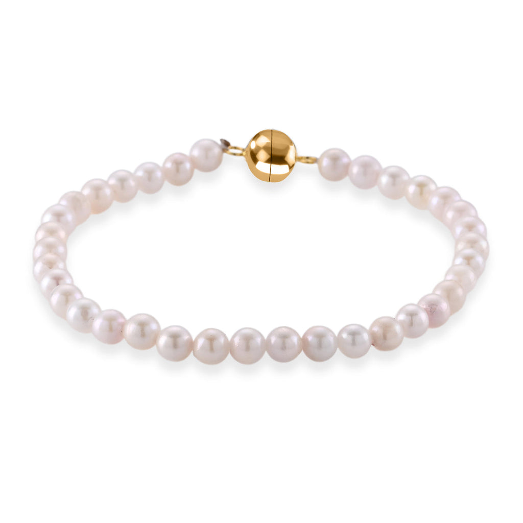 D'Joy - Japanese Akoya Pearl Beads Bracelet (Size - 8) with Magnetic Lock in Yellow Gold Plated Sterling Silver 40.00 Ct.