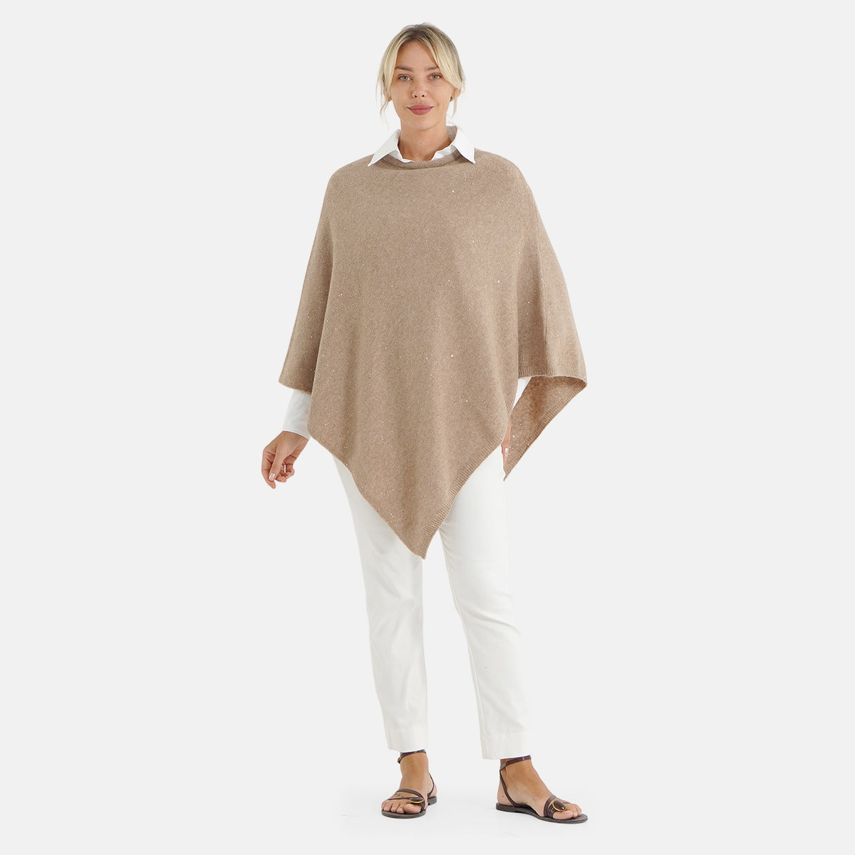La Marey Women's Cashmere Touch Sequin Knitted Poncho Cape (One Size, 8-20) - Mocha 8617544 0