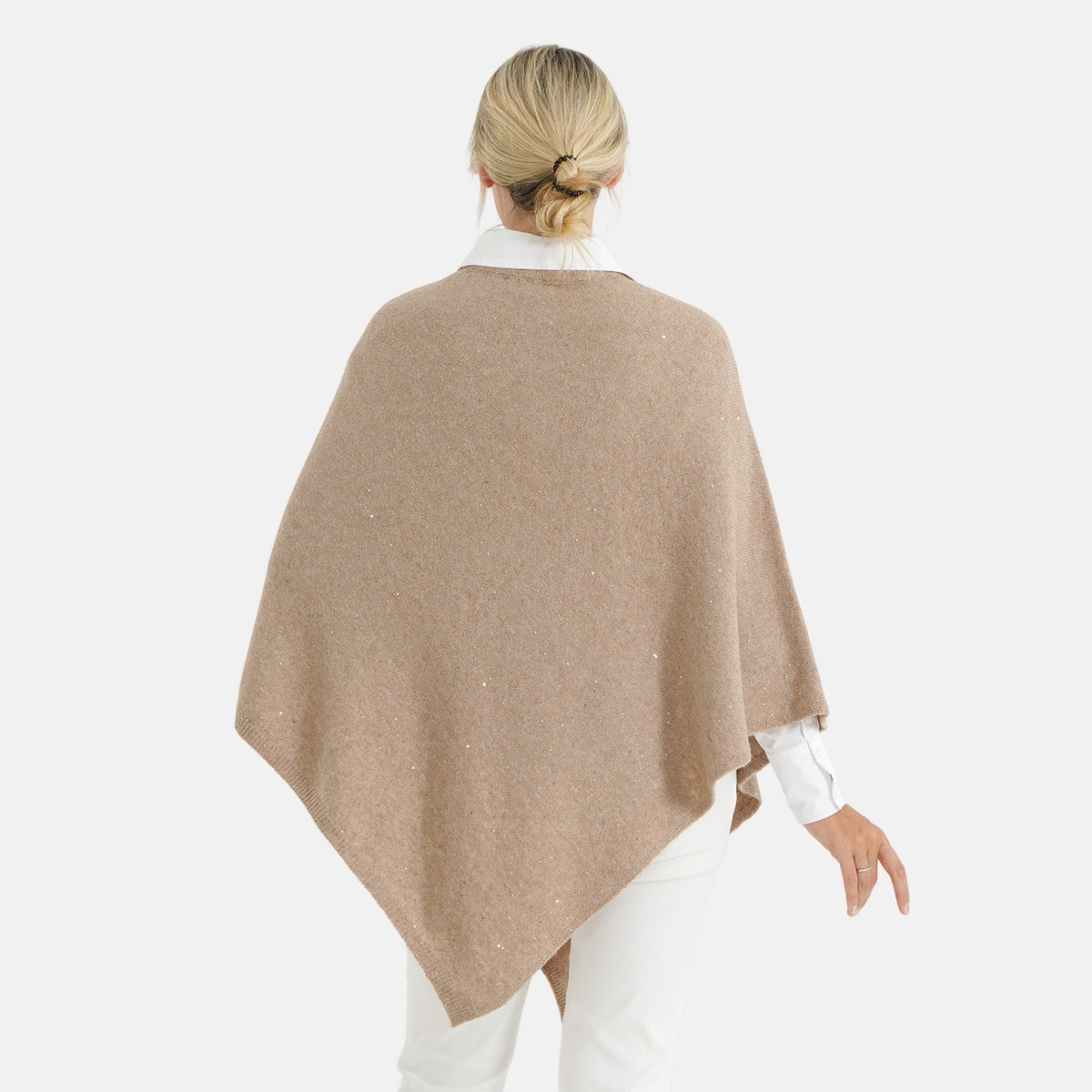 La Marey Women's Cashmere Touch Sequin Knitted Poncho Cape (One Size, 8-20) - Mocha 8617544 2