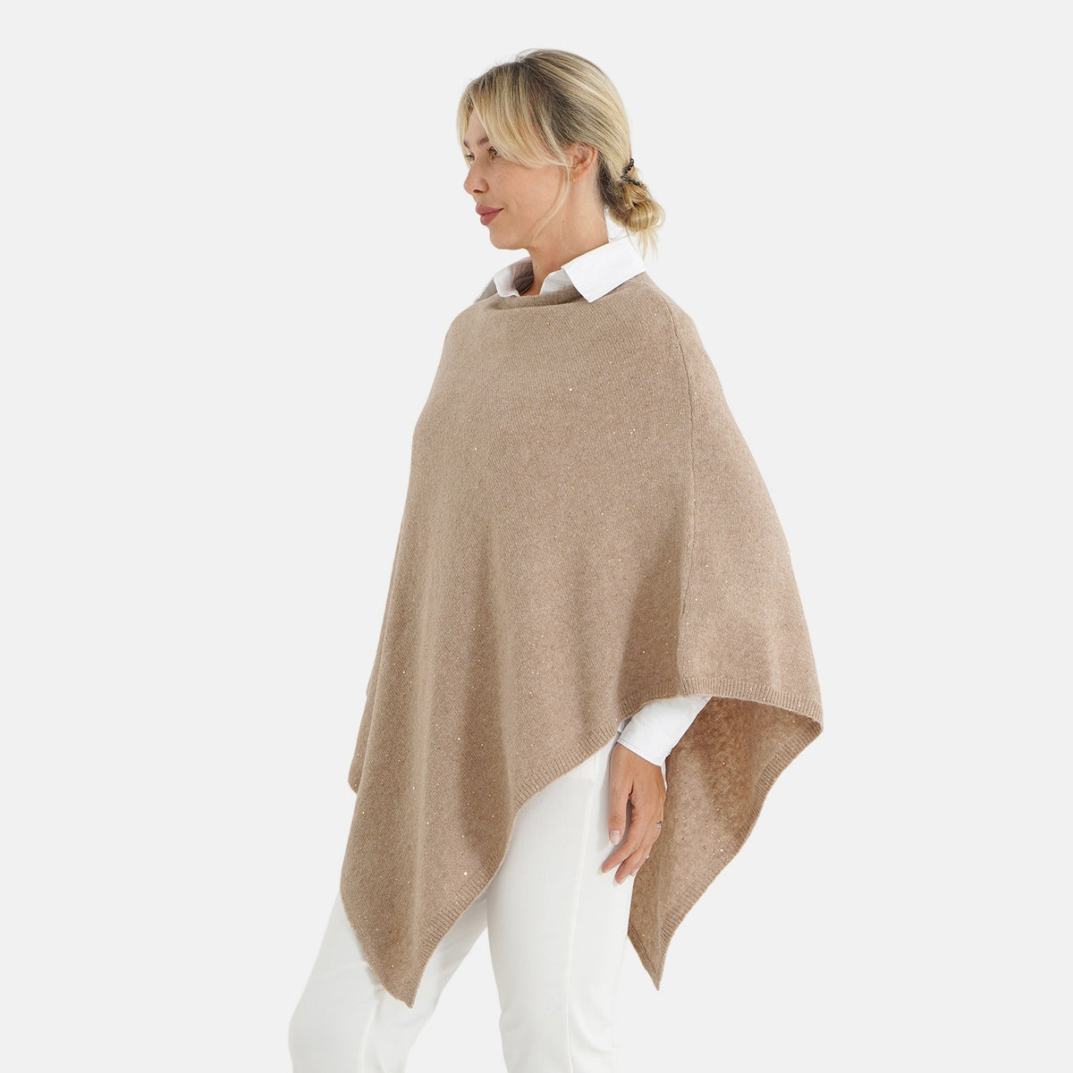 La Marey Women's Cashmere Touch Sequin Knitted Poncho Cape (One Size, 8-20) - Mocha 8617544 3