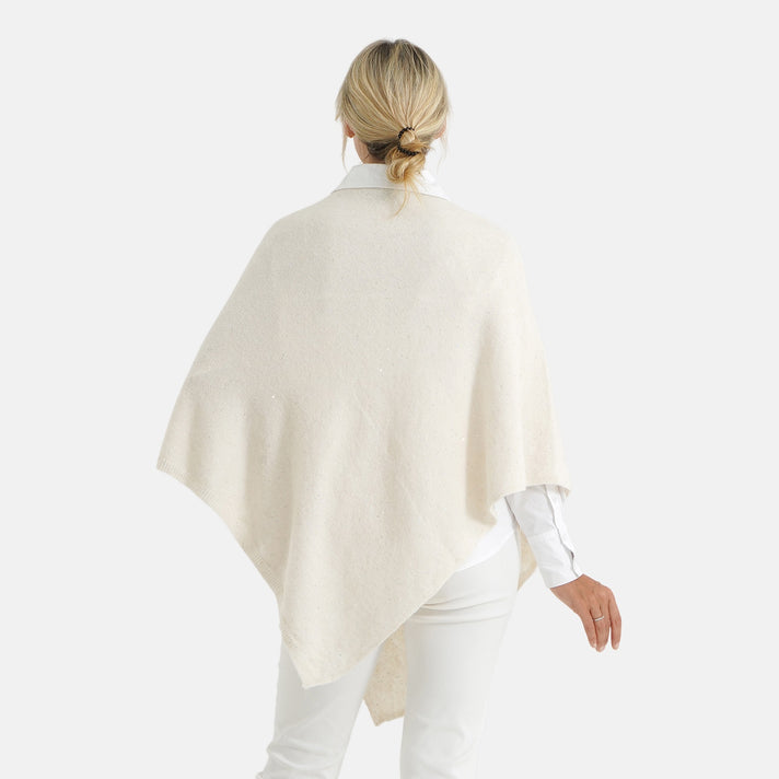 La Marey Women's Cashmere Touch Sequin Knitted Poncho Cape (One Size, 8-20) - Ivory 8617545 2