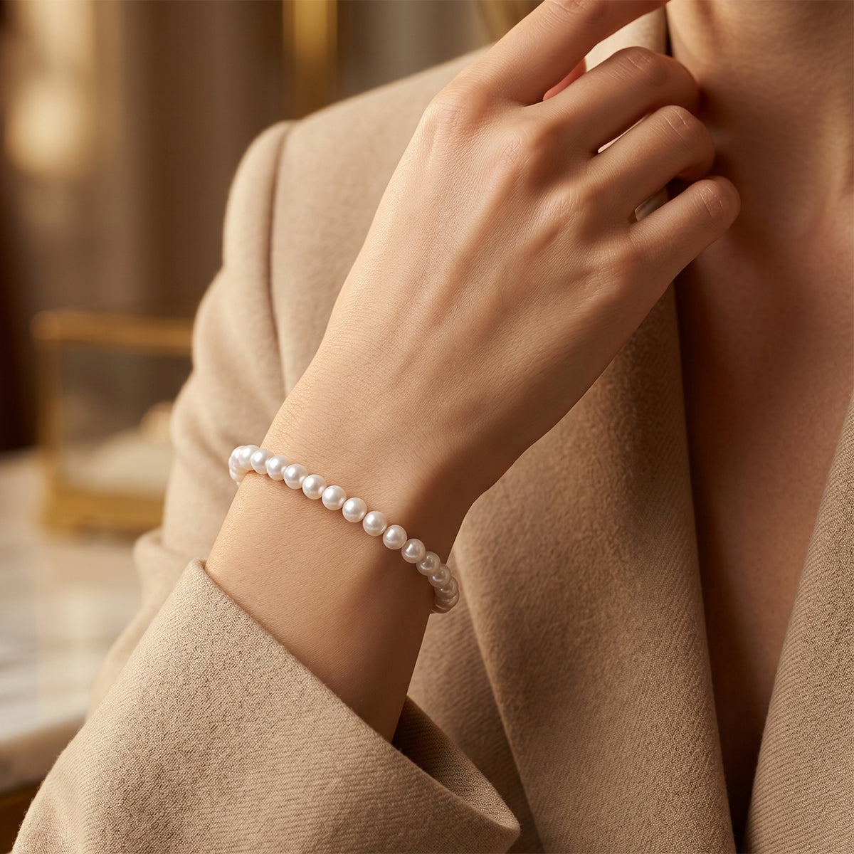 D'Joy - Japanese Akoya Pearl Beads Bracelet (Size - 8) with Magnetic Lock in Yellow Gold Plated Sterling Silver 40.00 Ct. V32513872 2