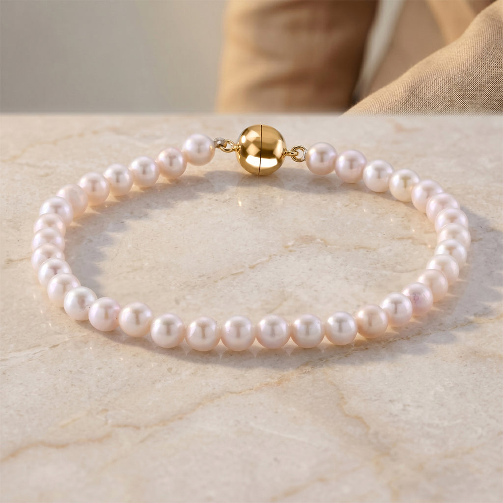 D'Joy - Japanese Akoya Pearl Beads Bracelet (Size - 8) with Magnetic Lock in Yellow Gold Plated Sterling Silver 40.00 Ct._8617580_2
