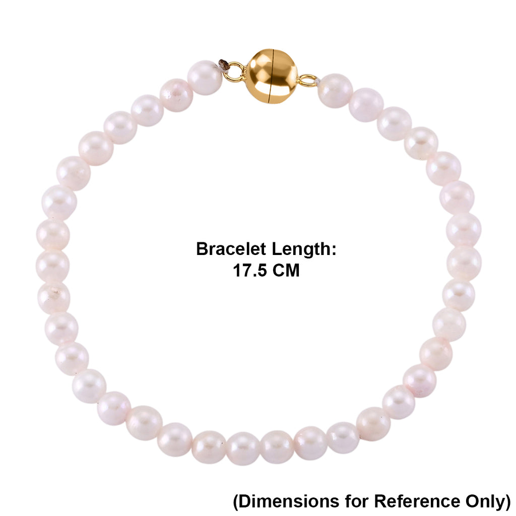 D'Joy - Japanese Akoya Pearl Beads Bracelet (Size - 8) with Magnetic Lock in Yellow Gold Plated Sterling Silver 40.00 Ct._8617580_5