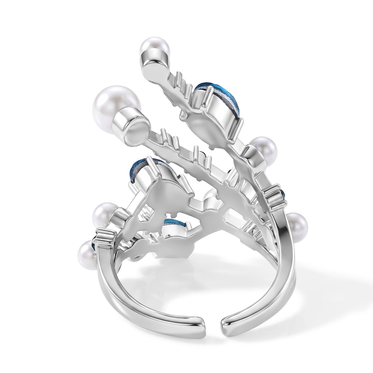 White Shell Pearl &amp; Crystal Adjustable Branch Ring 5.00 Ct. V32520347 5