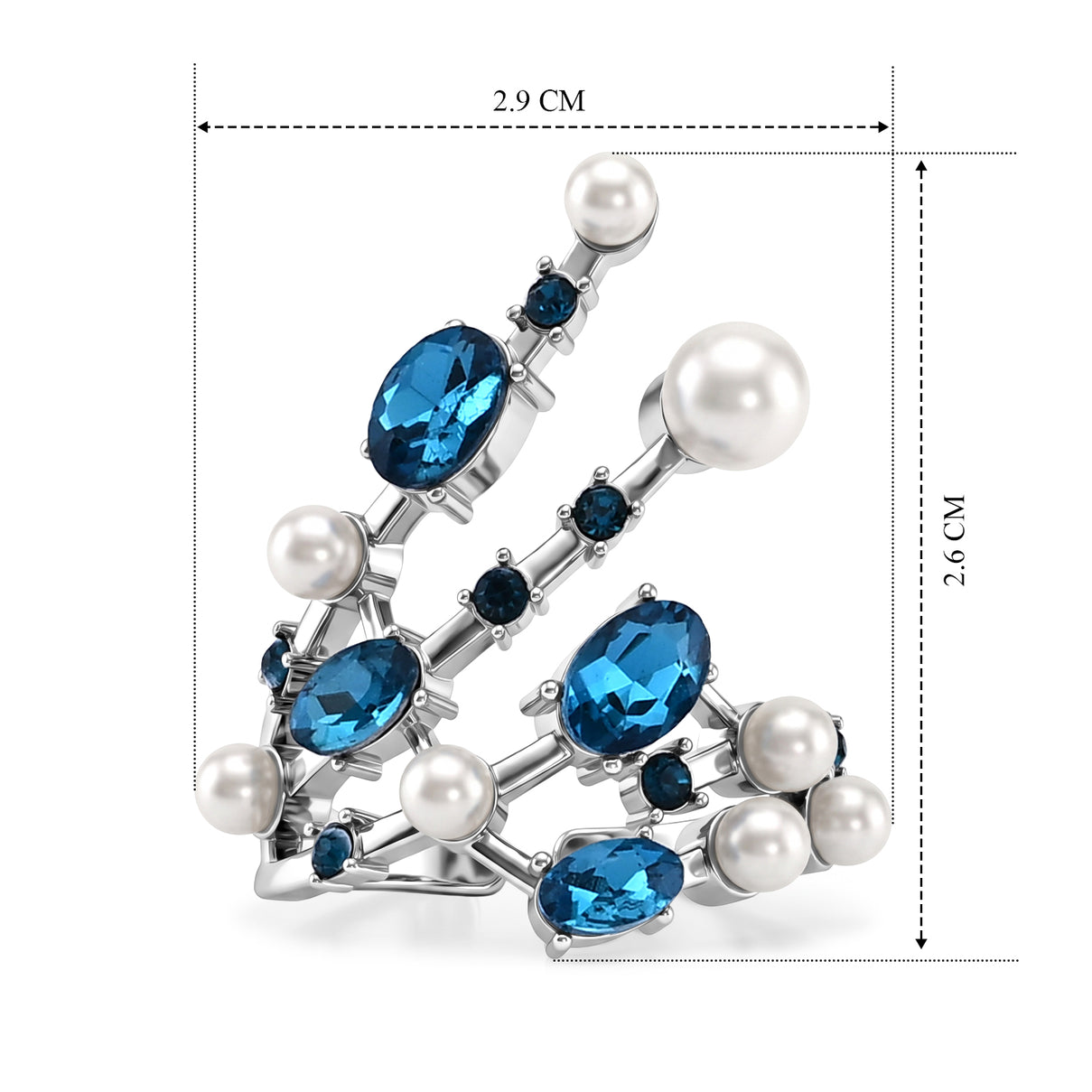 White Shell Pearl &amp; Crystal Adjustable Branch Ring 5.00 Ct. V32520347 6