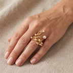 Golden Shell Pearl & Crystal Adjustable Ring 5.00 Ct._8617719_1