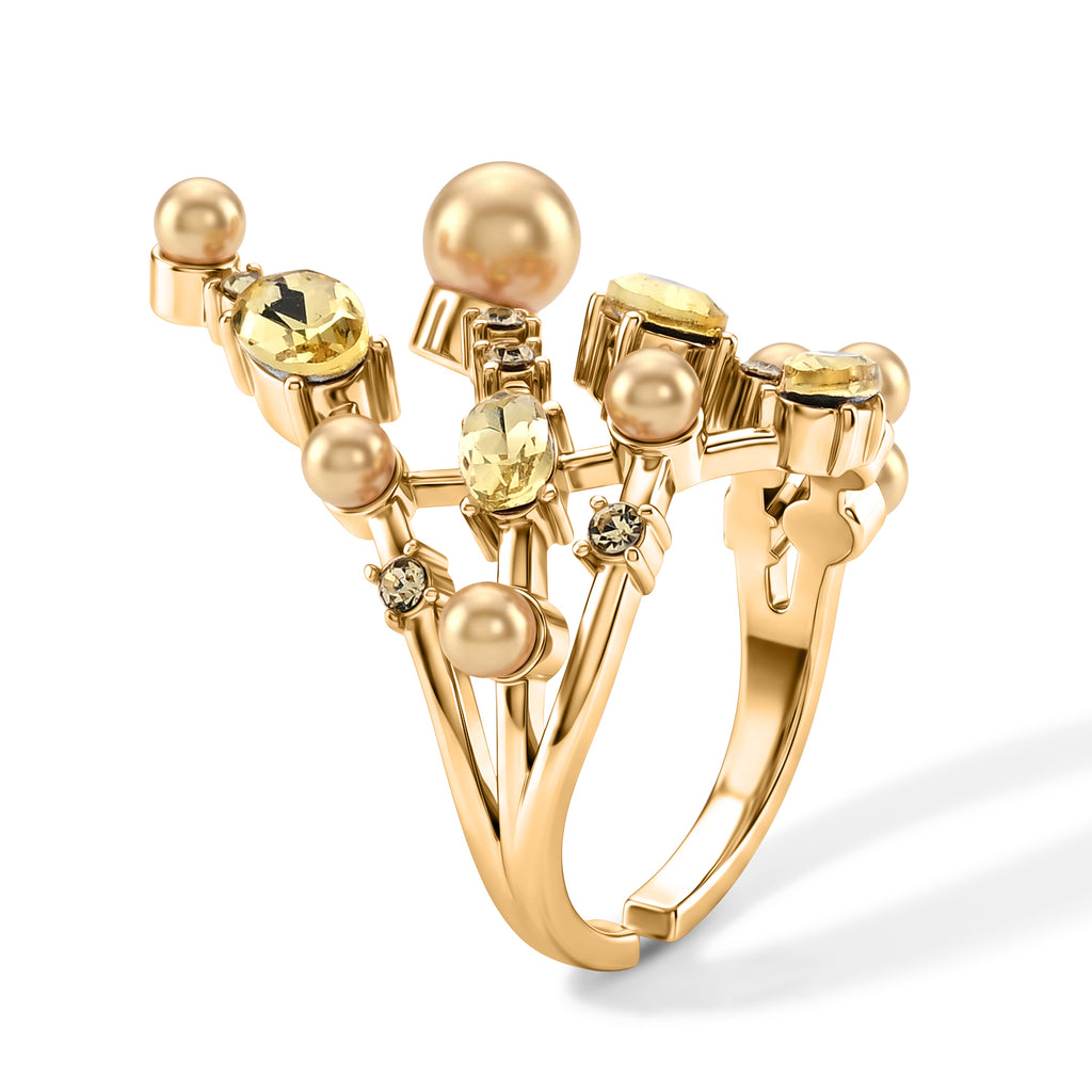 Golden Shell Pearl & Crystal Adjustable Ring 5.00 Ct._8617719_3