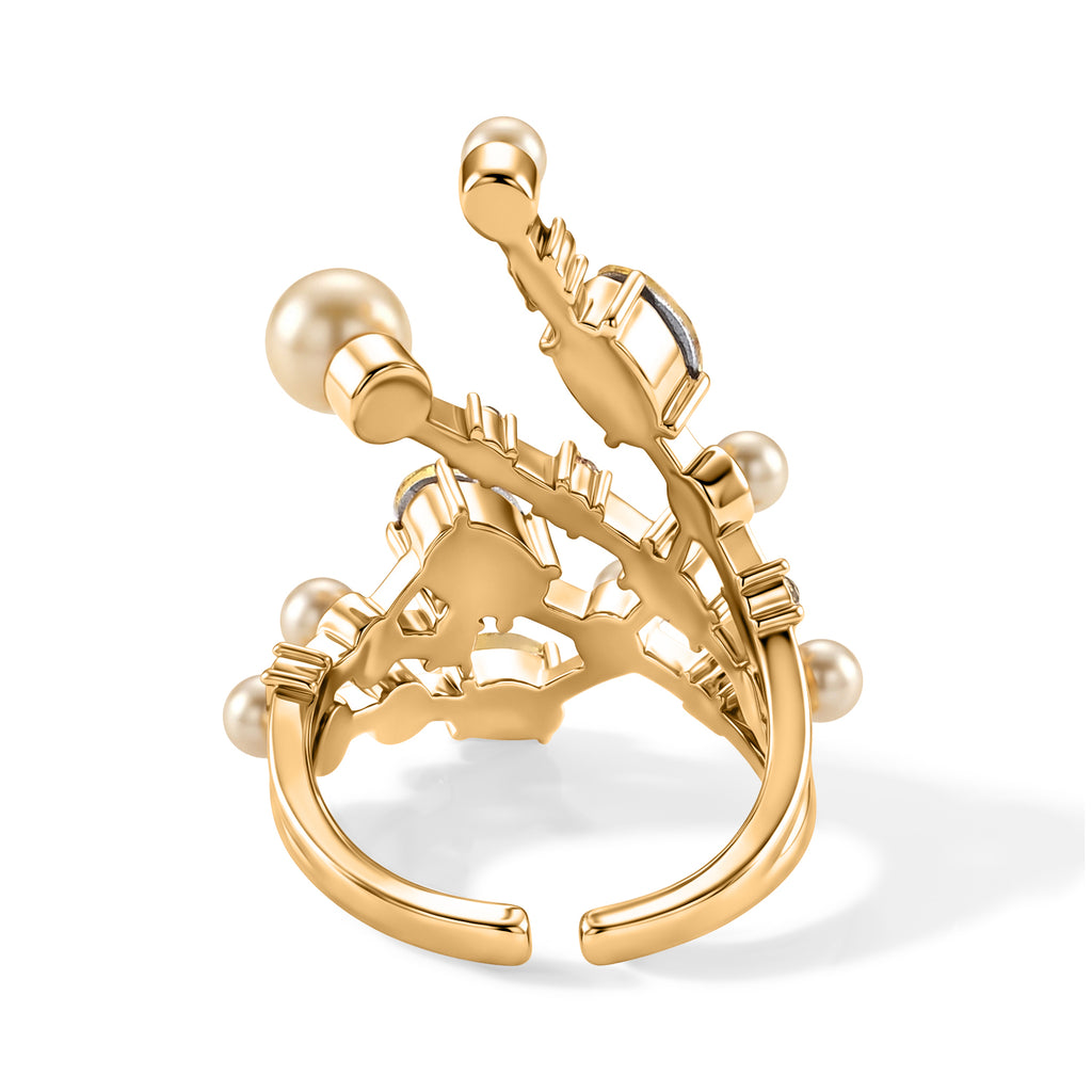 Golden Shell Pearl & Crystal Adjustable Ring 5.00 Ct._8617719_4
