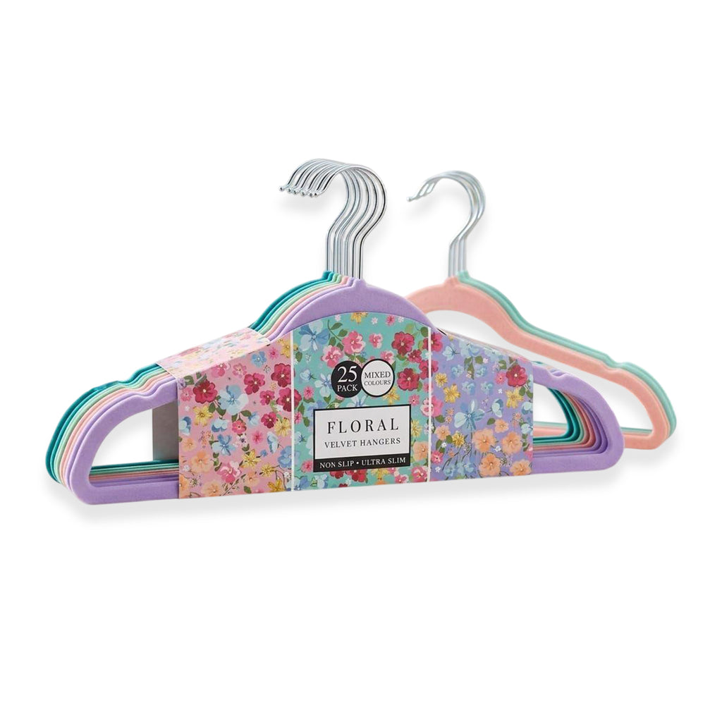 MEGA DEAL - Set of 25 Floral Velvet Cloth Hangers - Multi Colour_8617856