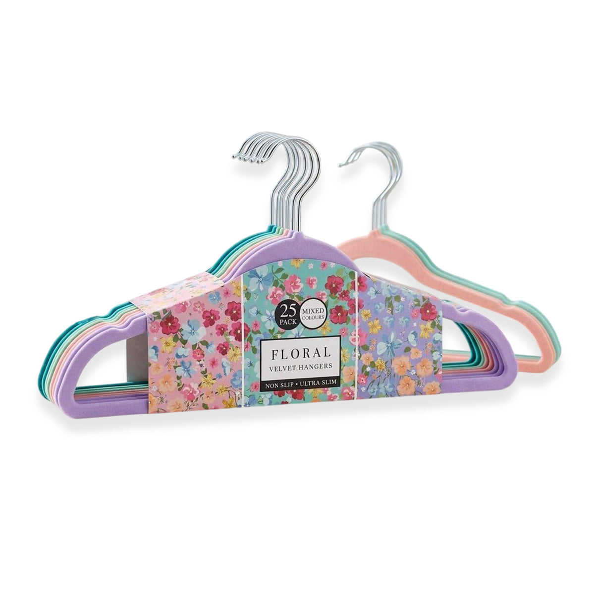 MEGA DEAL - Set of 25 Floral Velvet Cloth Hangers - Multi Colour 8617856 0
