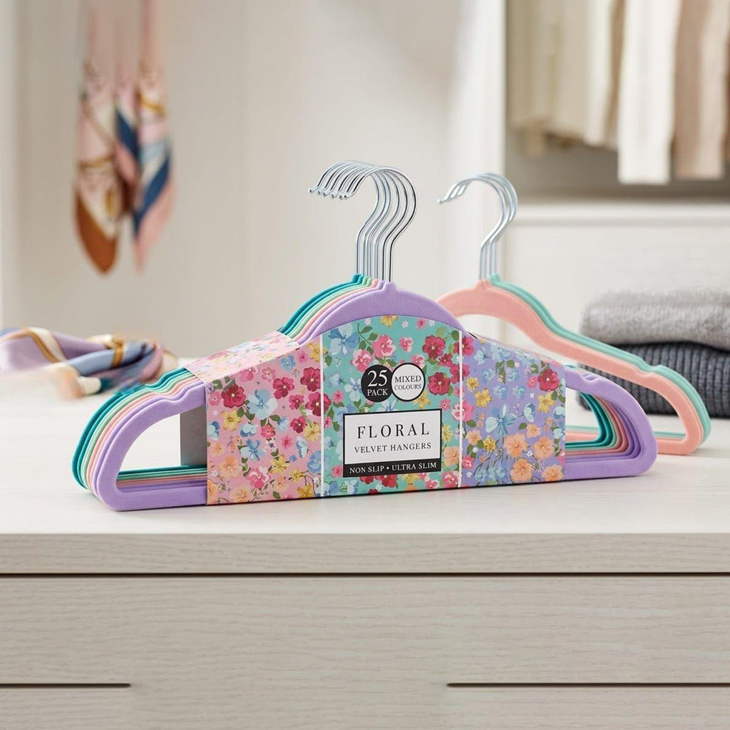 MEGA DEAL - Set of 25 Floral Velvet Cloth Hangers - Multi Colour_8617856_1