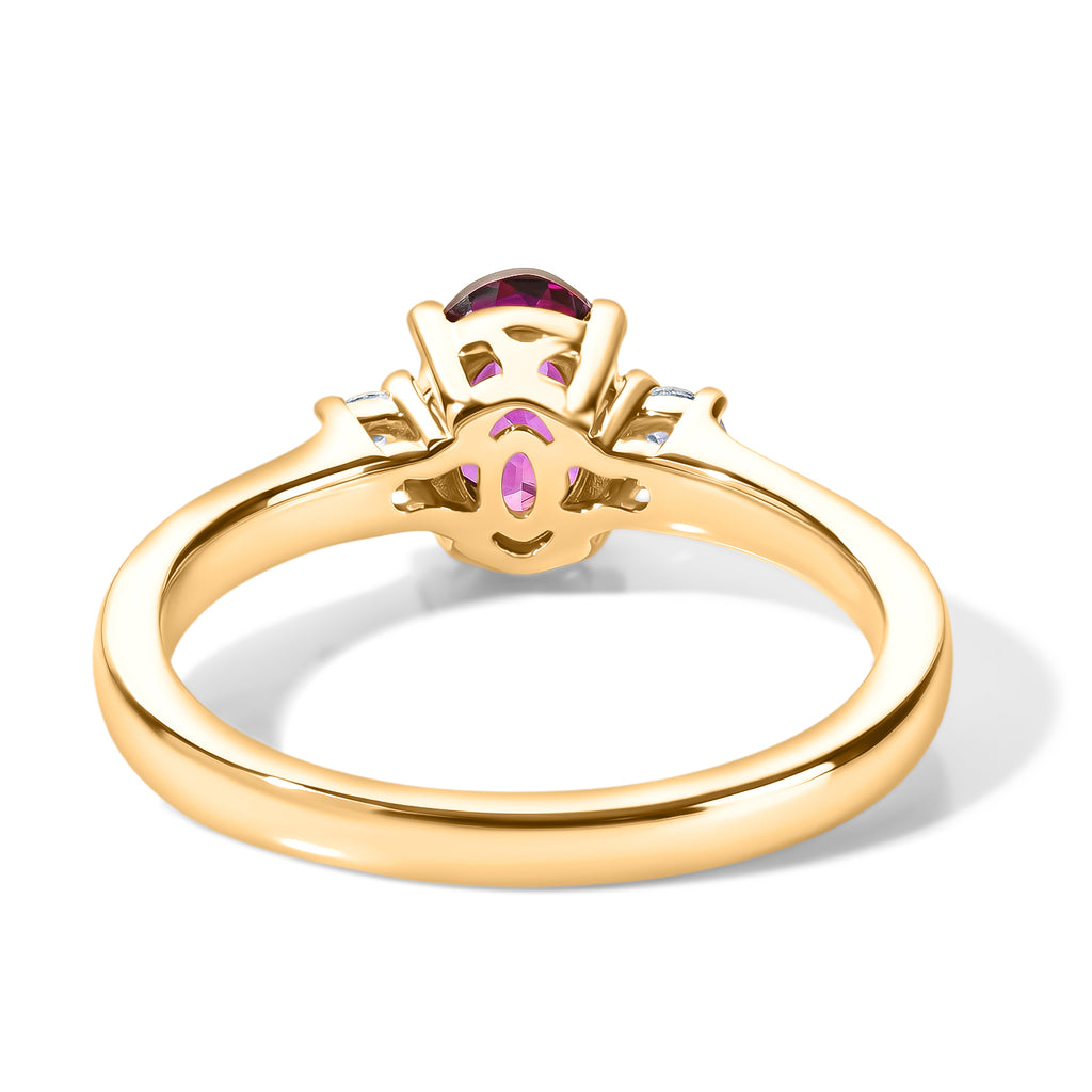 Luxuriant - Natural Radiant Ember Garnet & Lab Grown Diamond (SI/G-H) Trilogy Ring in 18K Vermeil Yellow Gold Plated Sterling Silver 1.08 Ct._8617862_4