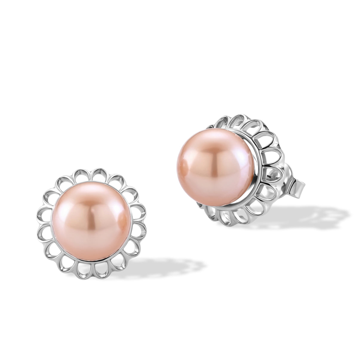 D'Joy - Premium Peach Edison (9-10mm) Solitaire Stud Push Post Earring in Rhodium Overlay Sterling Silver 11.80 Ct. V32515089 0