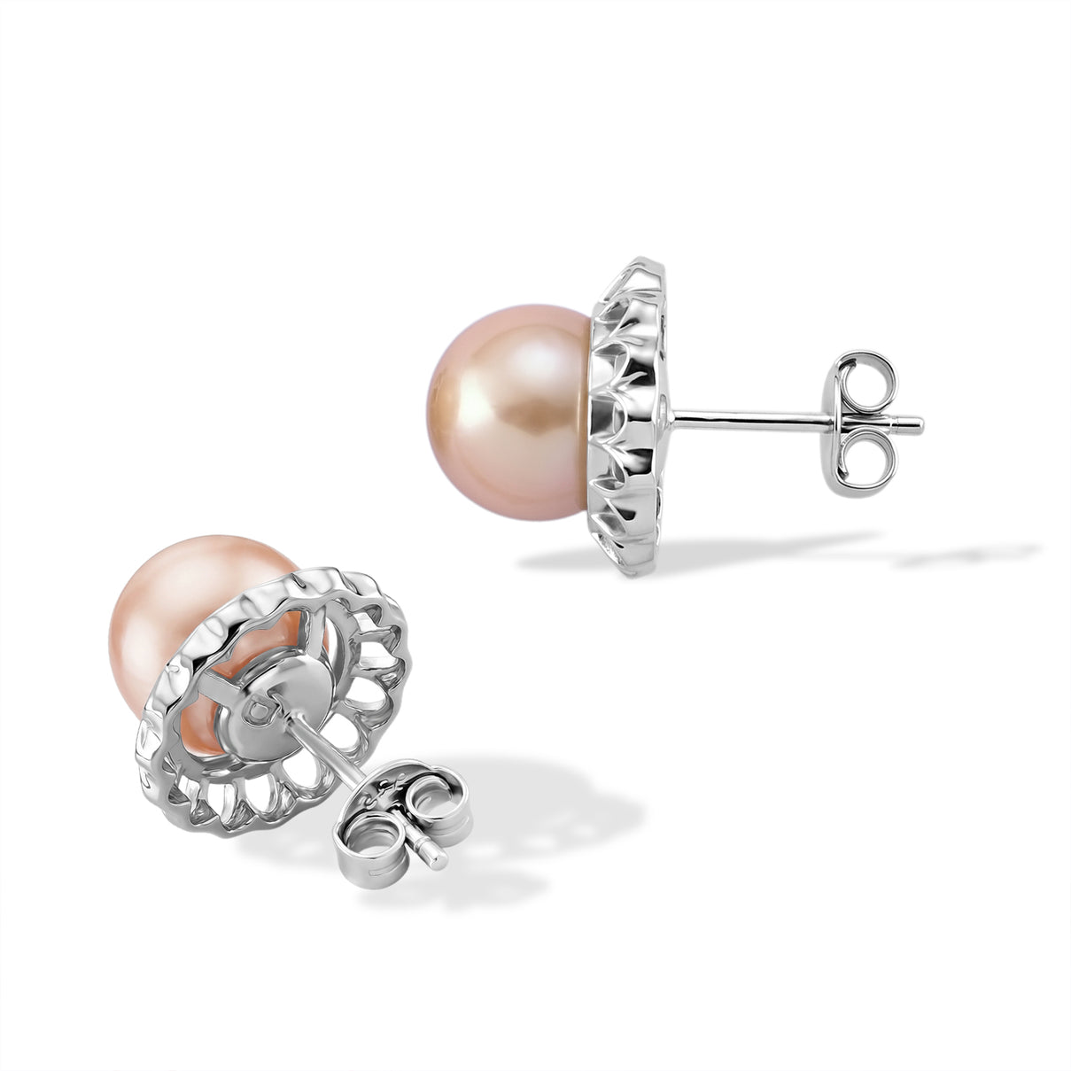 D'Joy - Premium Peach Edison (9-10mm) Solitaire Stud Push Post Earring in Rhodium Overlay Sterling Silver 11.80 Ct. V32515089 4