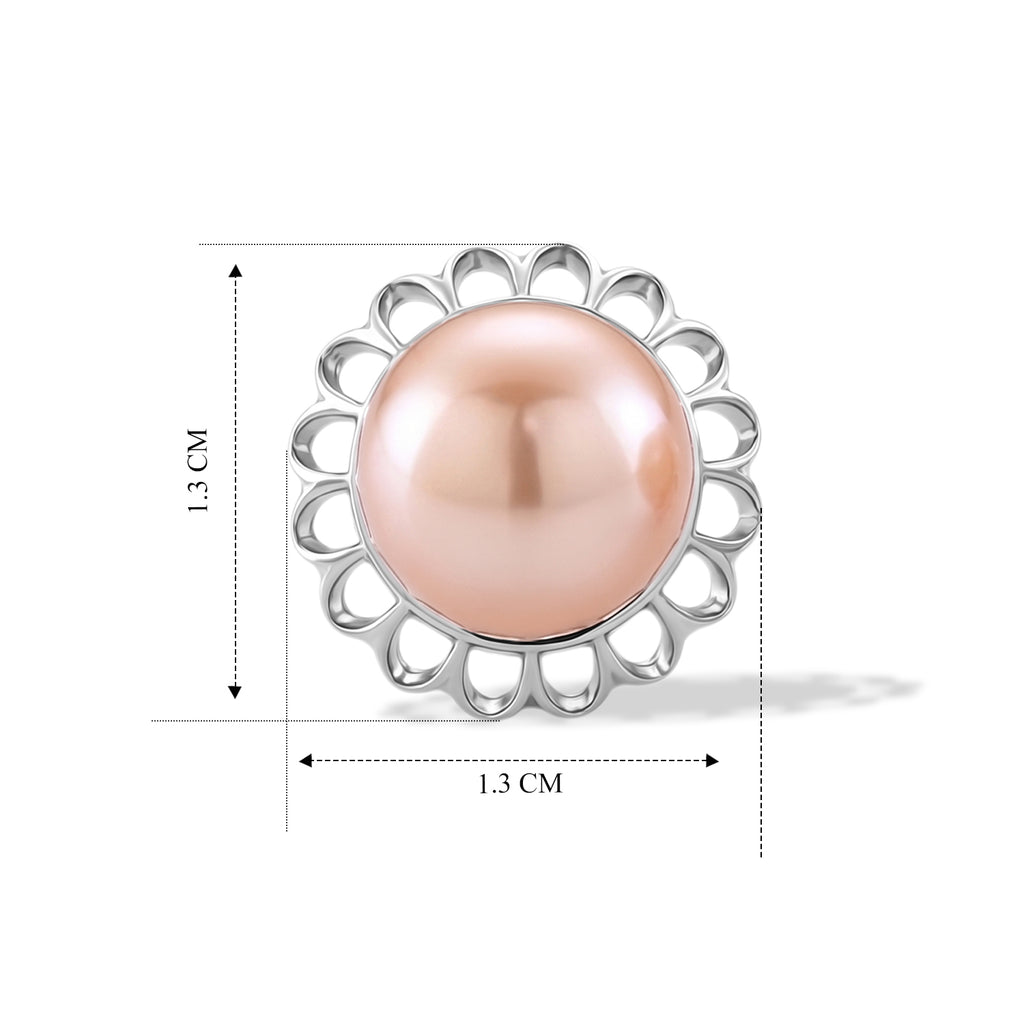 D'Joy - Premium Peach Edison (9-10mm) Solitaire Stud Push Post Earring in Rhodium Overlay Sterling Silver 11.80 Ct._8618112_5