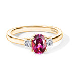 Luxuriant - Natural Radiant Ember Garnet & Lab Grown Diamond (SI/G-H) Trilogy Ring in 18K Vermeil Yellow Gold Plated Sterling Silver 1.08 Ct._8618119