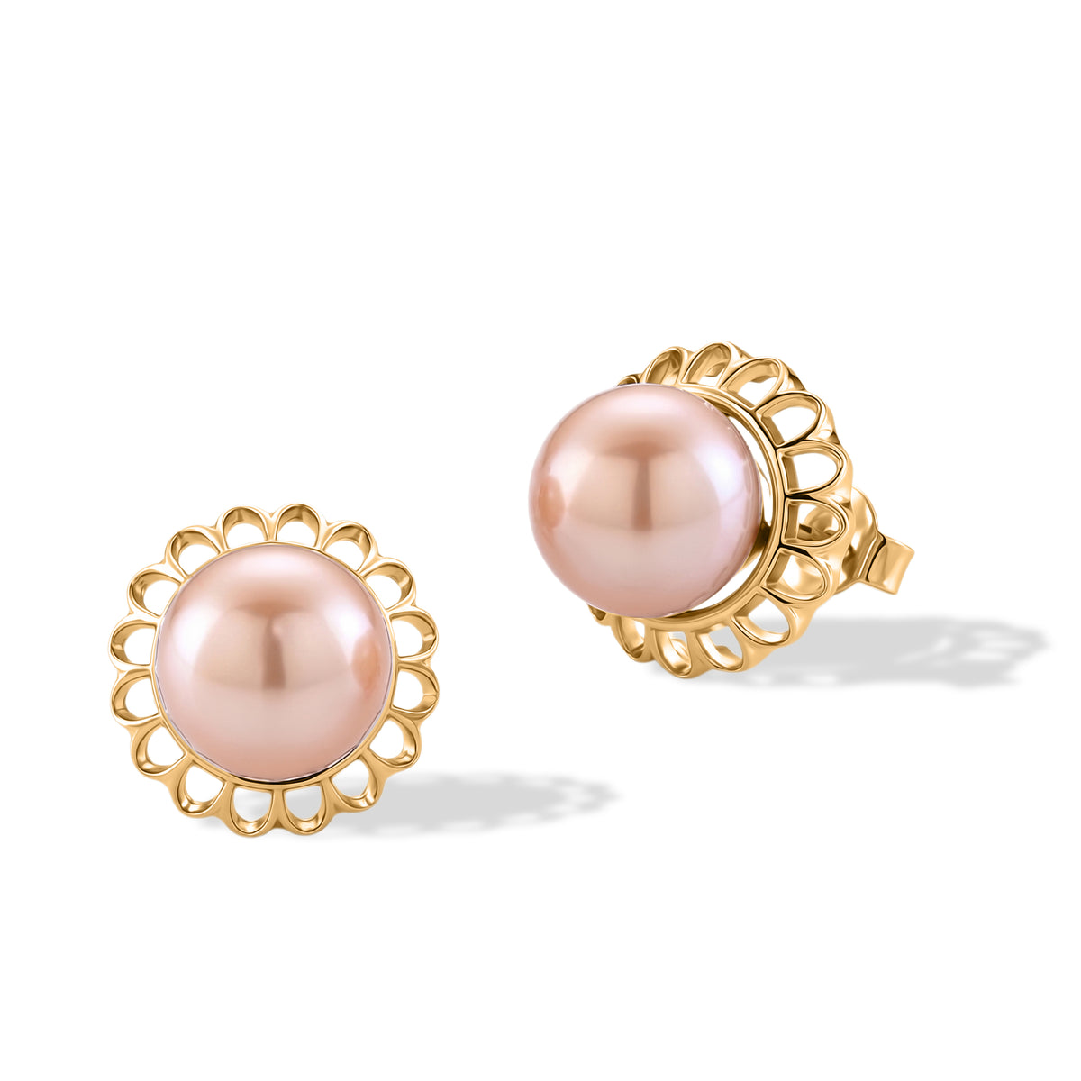 D'Joy - Premium Peach Edison (9-10mm) Solitaire Stud Push Post Earring in Yellow Gold Plated Sterling Silver 11.80 Ct. V32515483 0