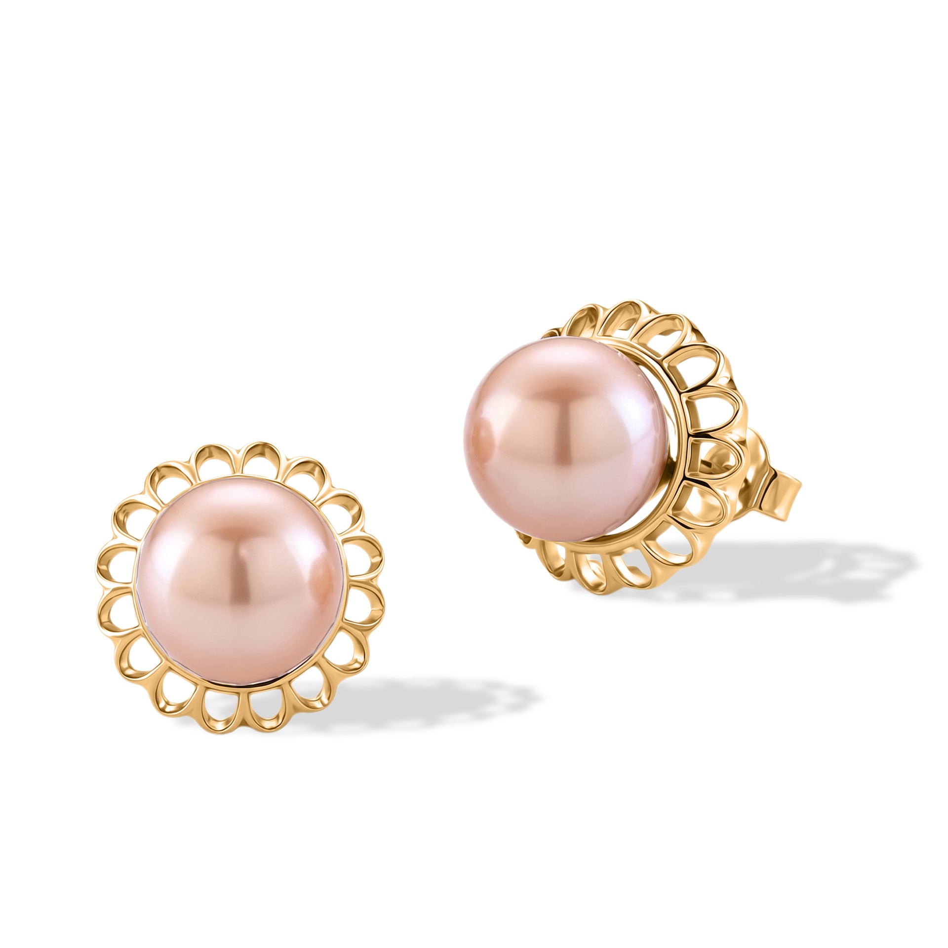 D'Joy - Premium Peach Edison (9-10mm) Solitaire Stud Push Post Earring in Yellow Gold Plated Sterling Silver 11.80 Ct. V32515483 0