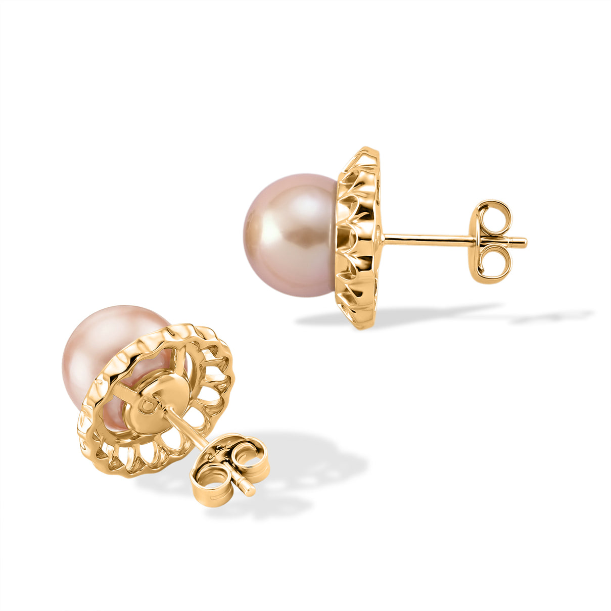 D'Joy - Premium Peach Edison (9-10mm) Solitaire Stud Push Post Earring in Yellow Gold Plated Sterling Silver 11.80 Ct. V32515483 4