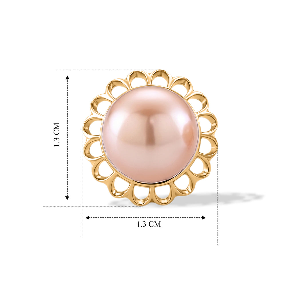 D'Joy - Premium Peach Edison (9-10mm) Solitaire Stud Push Post Earring in Yellow Gold Plated Sterling Silver 11.80 Ct._8618139_5