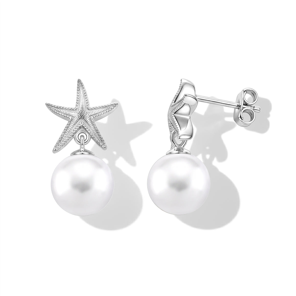 D'Joy - Premium White Edison Pearl (10-11mm) Star Ball Earring with Push Back in Rhodium Overlay Sterling Silver 8618142 0