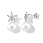 D'Joy - Premium White Edison Pearl (10-11mm) Star Ball Earring with Push Back in Rhodium Overlay Sterling Silver_8618142