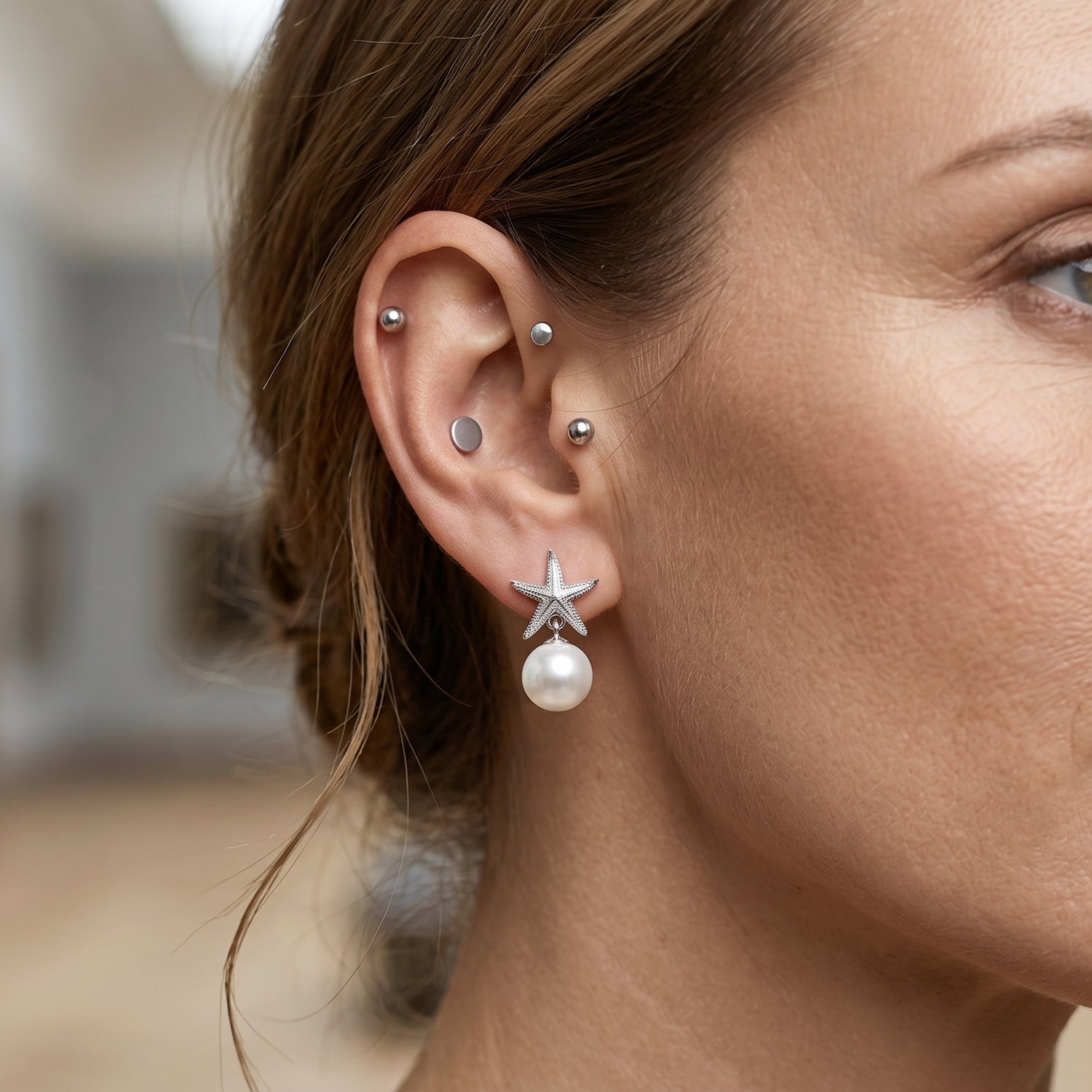 D'Joy - Premium White Edison Pearl (10-11mm) Star Ball Earring with Push Back in Rhodium Overlay Sterling Silver 8618142 3