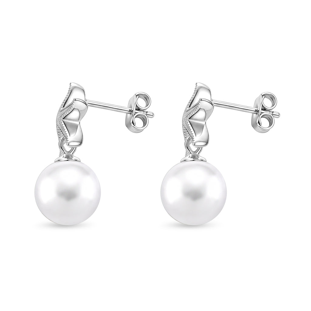 D'Joy - Premium White Edison Pearl (10-11mm) Star Ball Earring with Push Back in Rhodium Overlay Sterling Silver_8618142_3