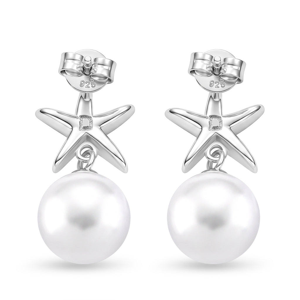 D'Joy - Premium White Edison Pearl (10-11mm) Star Ball Earring with Push Back in Rhodium Overlay Sterling Silver_8618142_4