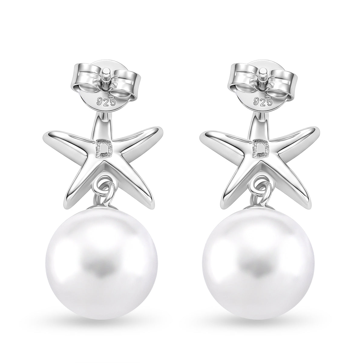 D'Joy - Premium White Edison Pearl (10-11mm) Star Ball Earring with Push Back in Rhodium Overlay Sterling Silver 8618142 5