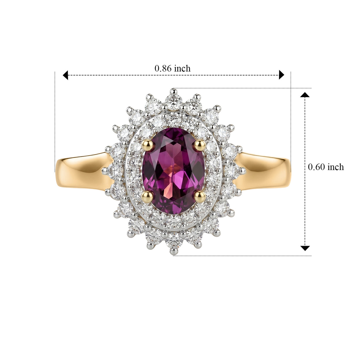 Luxuriant - Natural Radiant Ember Garnet &amp; Lab Grown Diamond (SI/G-H) Halo Ring in 18K Vermeil Yellow Gold Plated Sterling Silver 1.40 Ct. V32614016 6