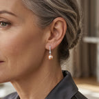 D'Joy - Peach Edison (10-11mm) & White Zircon Hoop Earring with Clasp in Rhodium Overlay Sterling Silver 10.76 Ct._8618178_1