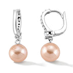 D'Joy - Peach Edison (10-11mm) & White Zircon Hoop Earring with Clasp in Rhodium Overlay Sterling Silver 10.76 Ct._8618178_3