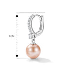 D'Joy - Peach Edison (10-11mm) & White Zircon Hoop Earring with Clasp in Rhodium Overlay Sterling Silver 10.76 Ct._8618178_4