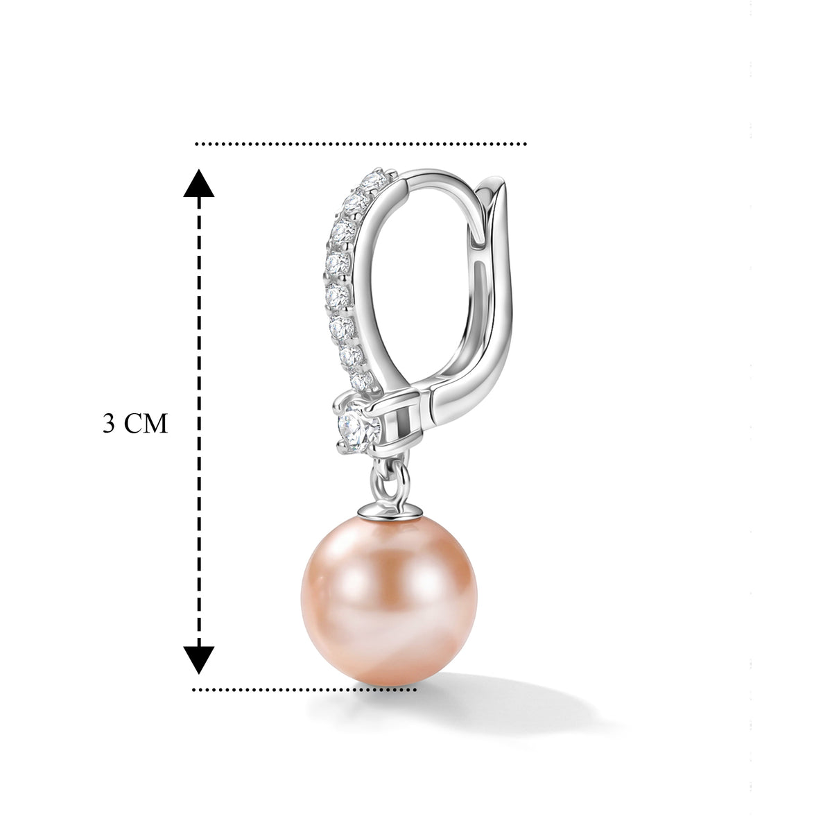 D'Joy - Peach Edison (10-11mm) &amp; White Zircon Hoop Earring with Clasp in Rhodium Overlay Sterling Silver 10.76 Ct. V32577768 5