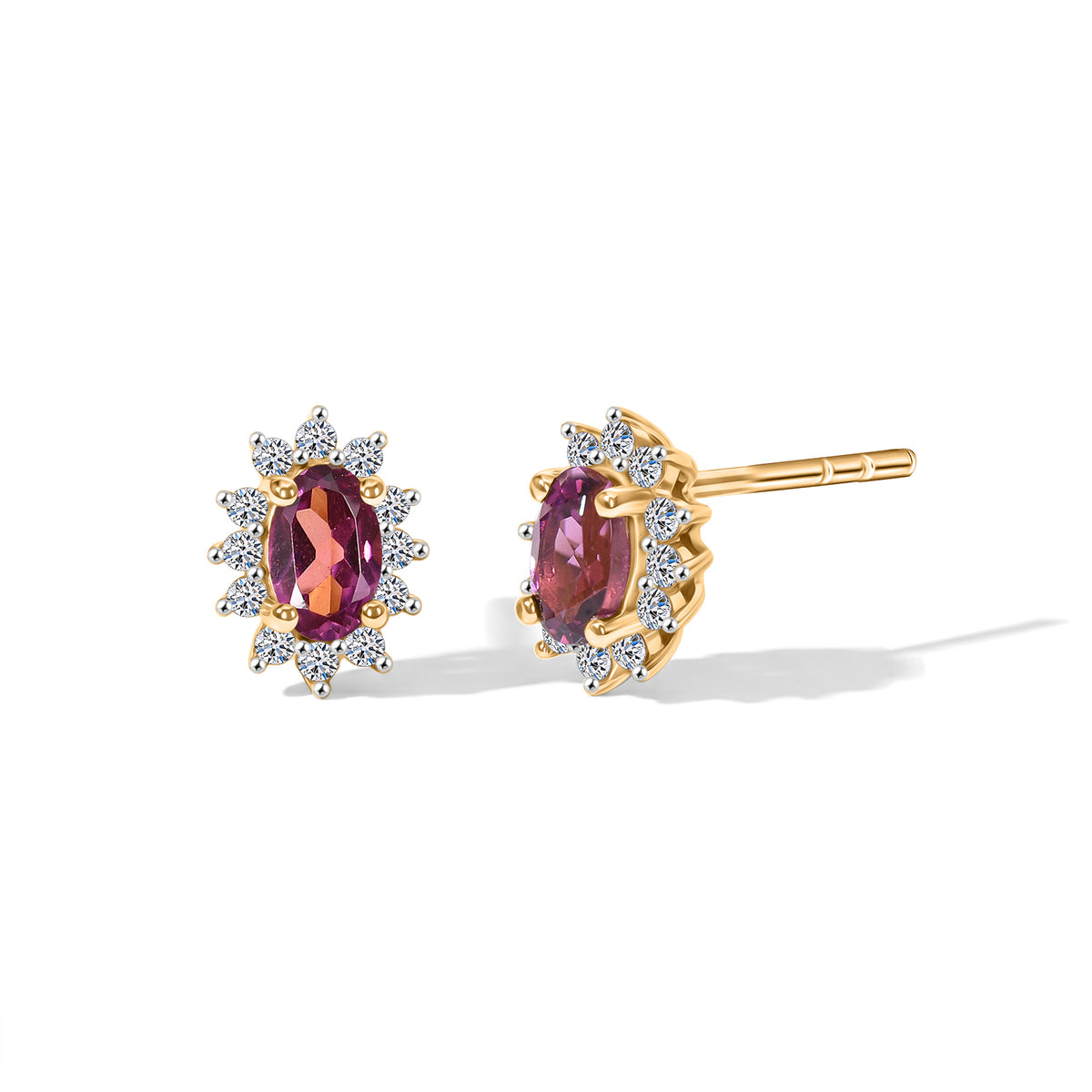 Luxuriant - Natural Radiant Ember Garnet &amp; Lab Grown Diamond (SI/G-H) Halo Push Post Earring in 18K Vermeil Yellow Gold Plated Sterling Silver 0.75 Ct. V32516590 0