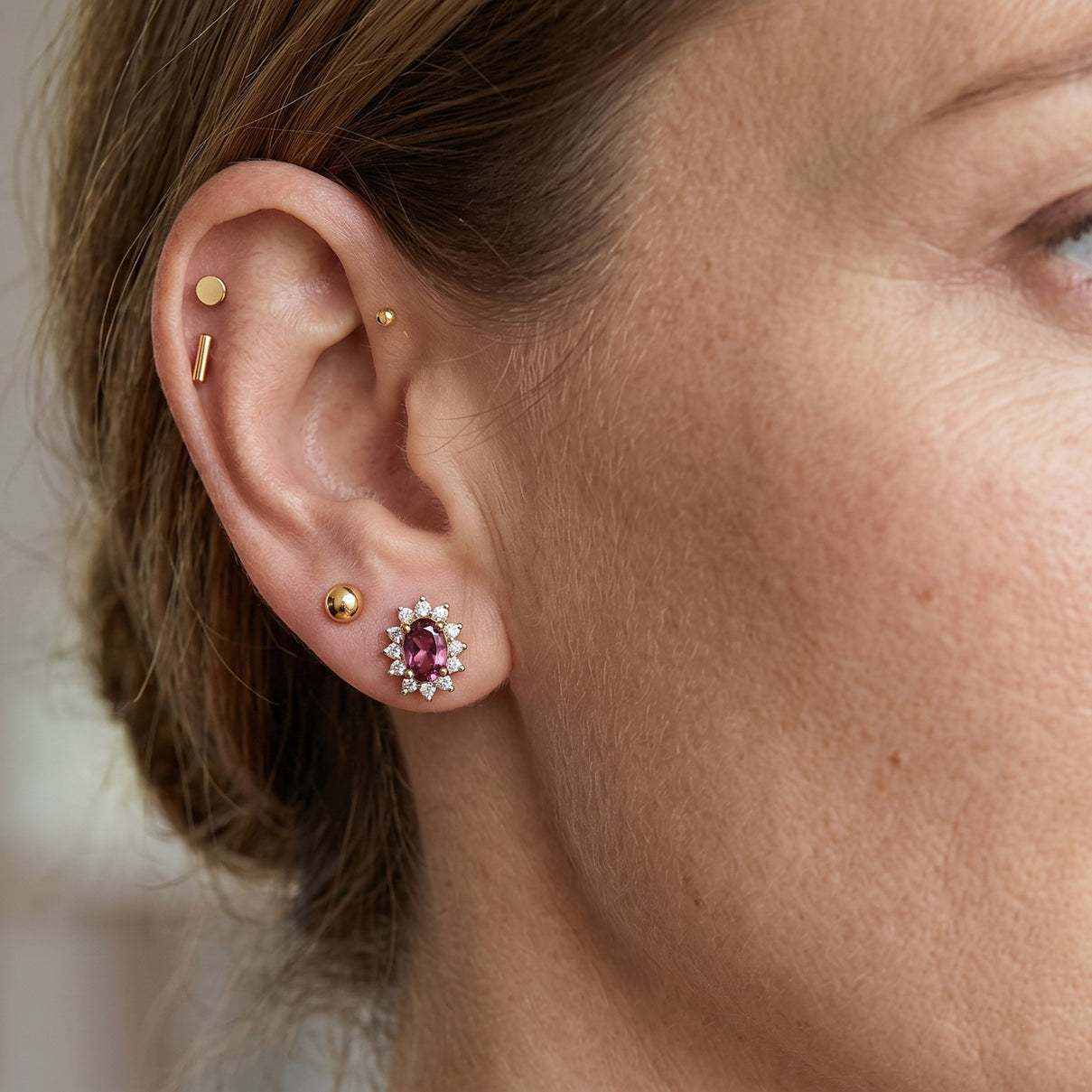 Luxuriant - Natural Radiant Ember Garnet &amp; Lab Grown Diamond (SI/G-H) Halo Push Post Earring in 18K Vermeil Yellow Gold Plated Sterling Silver 0.75 Ct. V32516590 3
