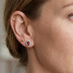 Luxuriant - Natural Radiant Ember Garnet & Lab Grown Diamond (SI/G-H) Halo Push Post Earring in 18K Vermeil Yellow Gold Plated Sterling Silver 0.75 Ct._8618180_2