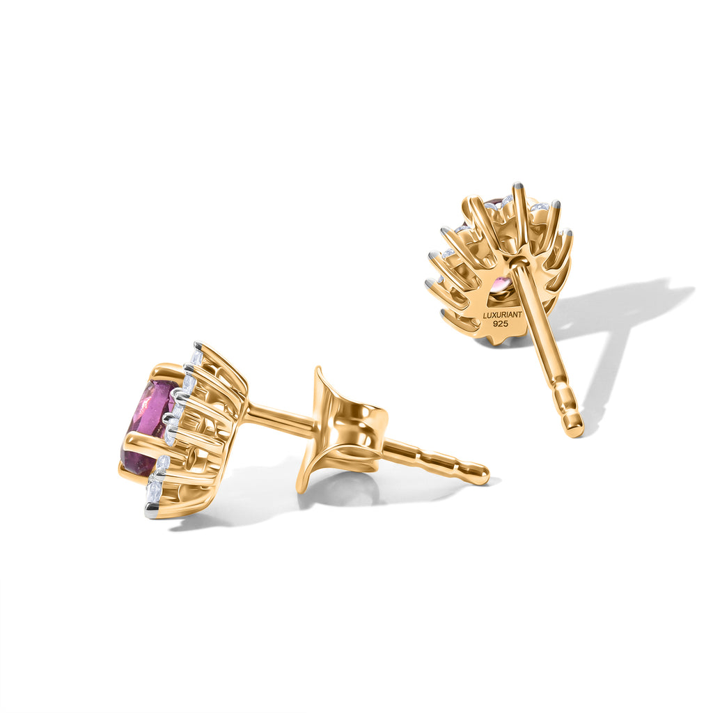 Luxuriant - Natural Radiant Ember Garnet & Lab Grown Diamond (SI/G-H) Halo Push Post Earring in 18K Vermeil Yellow Gold Plated Sterling Silver 0.75 Ct._8618180_3