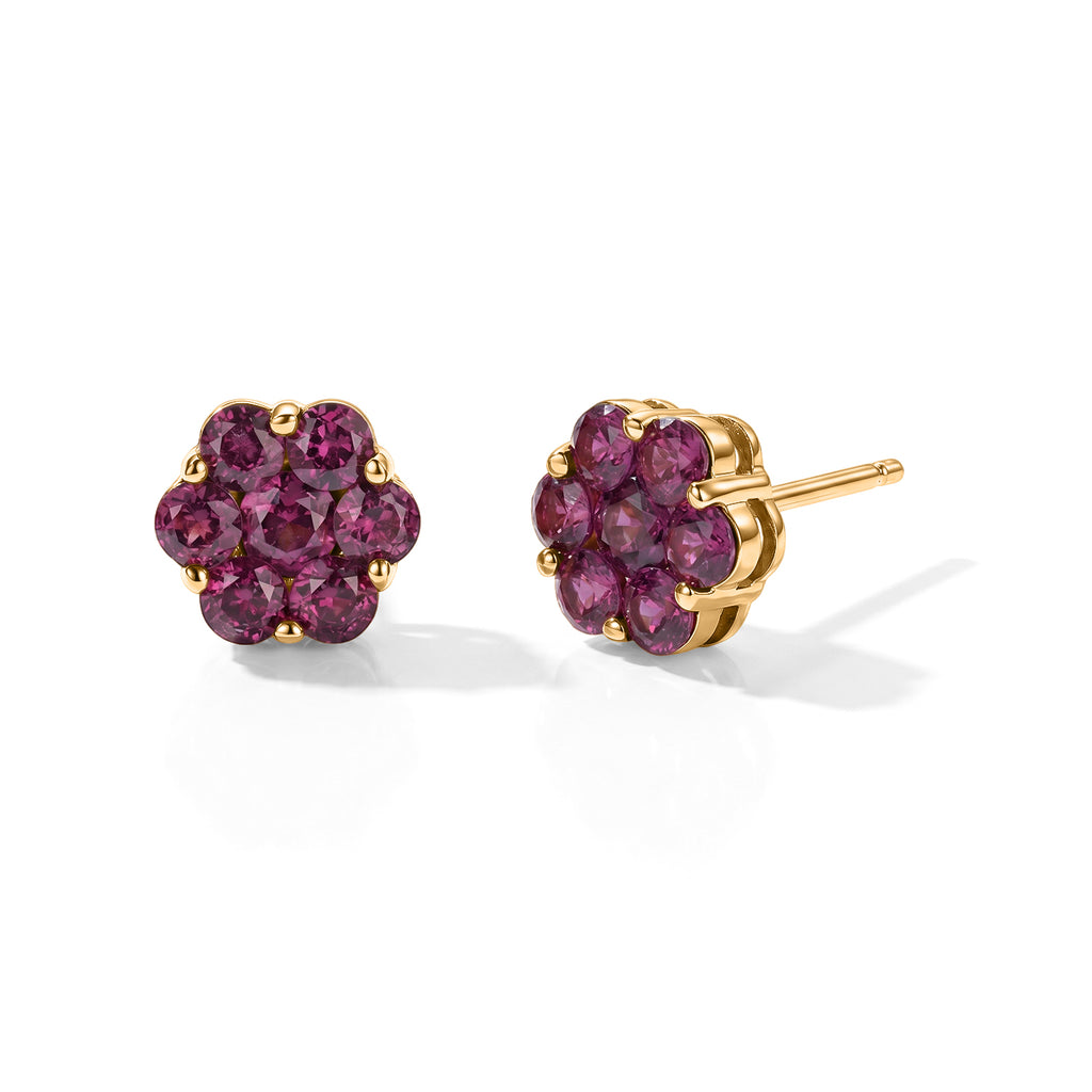 D'Joy - Natural Radiant Ember Garnet Floral Earring with Push Post in Yellow Gold Plated Sterling Silver 2.27 Ct._8618181